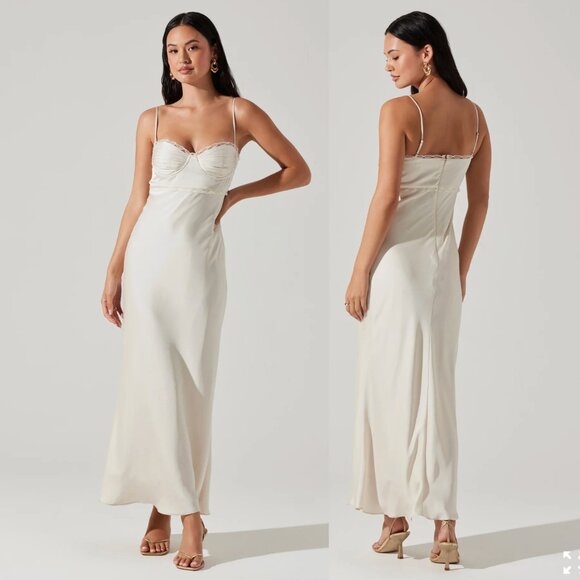 ASTR the Label Florianne Dress in Champagne White Formal Maxi Gown Bustier Slip - Picture 1 of 8